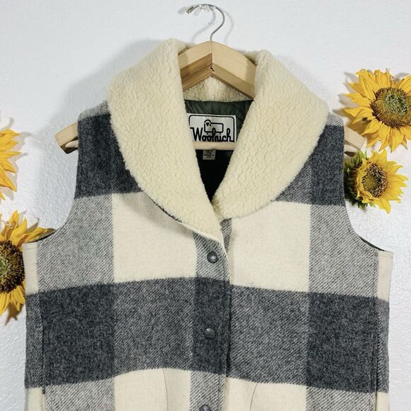 Woolrich Wool Blend Plaid Buffalo White Gray Vest Women’s EUC Size Medium - Picture 6 of 16
